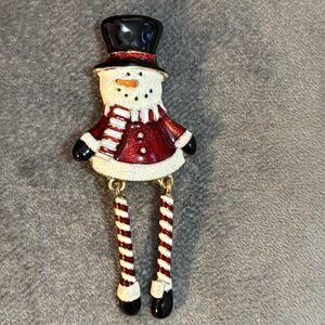 Vtg Articulated Dangly Leg Santa Claus Snowman Holiday Xmas Winter Brooch Pin
